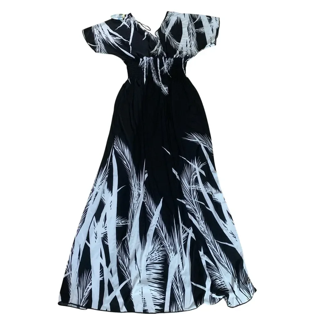 NWT FACTORY CONNECTION BLACK/WHITE V-FRONT & BACK MAXI DRESS SIZE XL-XXL